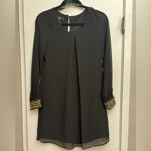 IZ BYER Elegant Black Long Sleeve Dress with Embellished Cuffs